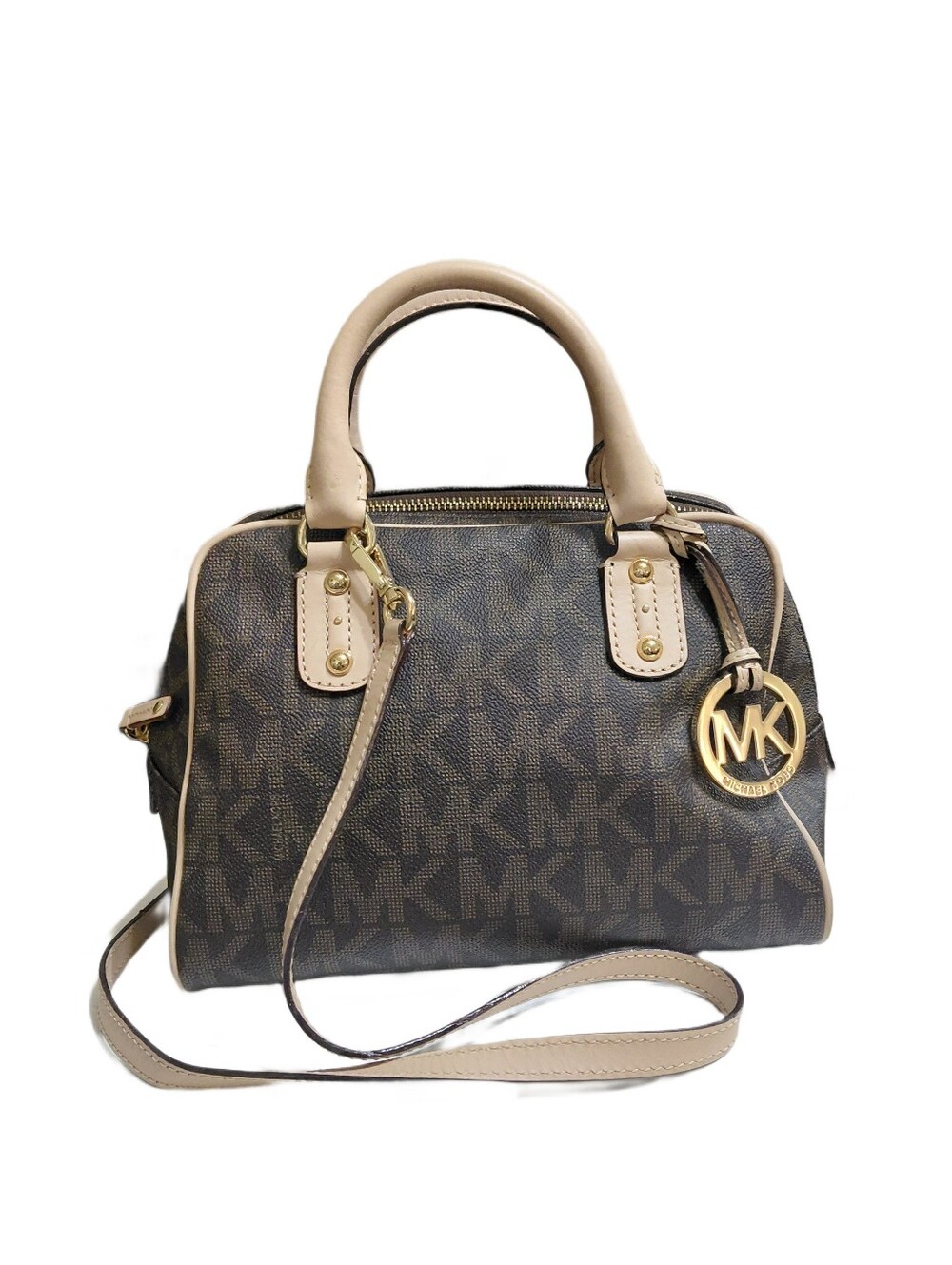 Michael Kors Brown Monogram Satchel MK logo Shoulder Hand Bag